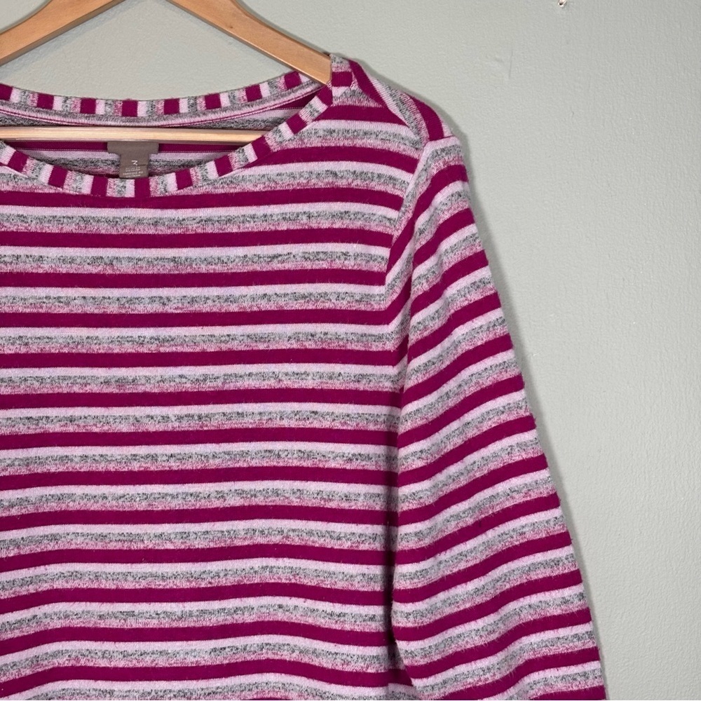 Chico’s 3/4 Striped Pullover Sweater-Pink/Gray/White-Women Size 3/XL